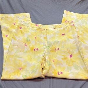 Ann Taylor Timeless Luxury 100% Silk Yellow/Pink Floral Fully Lined Pants Sz 10